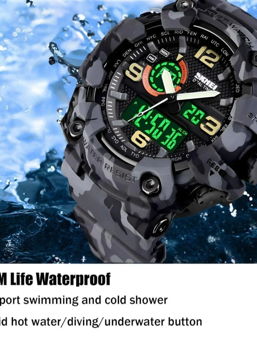Men's Large Face Outdoor Sports Watches Military S-Shock Watch Waterproof,
